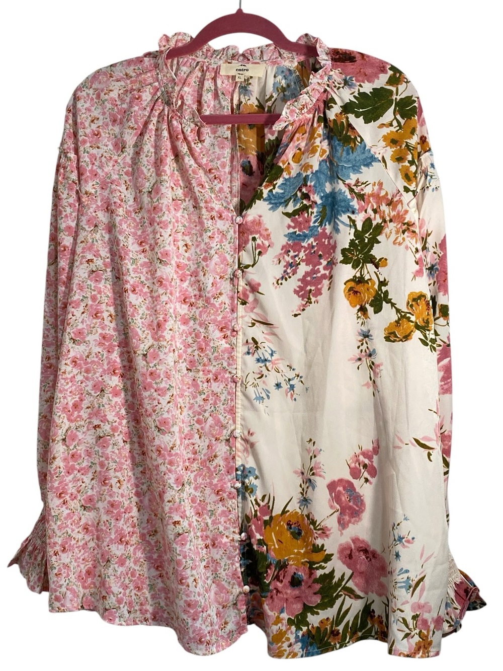 entro Pink & White Floral Mixed-Print Blouse